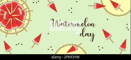 Wassermelonen-Tag-Banner-Poster waagerecht, Beschriftung. Vektordarstellung Stock Vektor