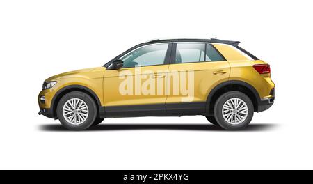 VW T-Roc SUV, Seitenansicht isoliert auf weißem Hintergrund Stockfoto