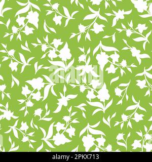 Nahtloses Blumenmuster mit Blumensilhouetten. Vektorgrün und weißer Blumenhintergrund Stock Vektor
