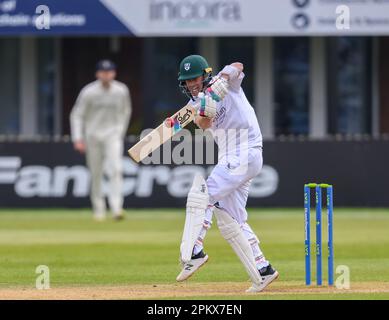 Jake Libby schlägt für Worcestershire in einem County Championship-Spiel gegen Derbyshire. Stockfoto