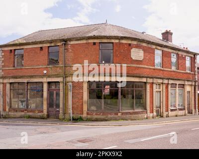 Genossenschaftsgesellschaft Limited, Bezirk Bury, Niederlassung Walshaw Nr. 6. Baujahr 1891, Lancashire UK, Abteilung: Lebensmittelhändler, Clogger, Nachrichtenraum und Metzger, Stockfoto