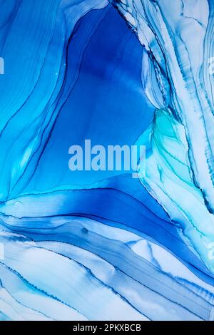 Abstrakter Alkoholtinte-Kunstzeichenhintergrund in blauen Farben Stockfoto