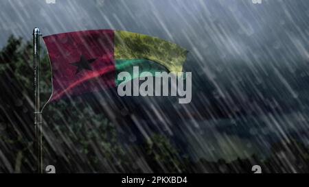 Flagge Guineas mit Regen und dunklen Wolken, Sturm und Tornado Symbol - Natur-3D-Rendering Stockfoto