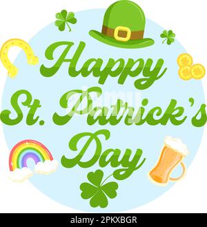 Eine Postkarte mit der Feier zum St. Patrick's Day. Beschriftung für Banner, Einladung, Postkarte, Flyer, Poster Stock Vektor