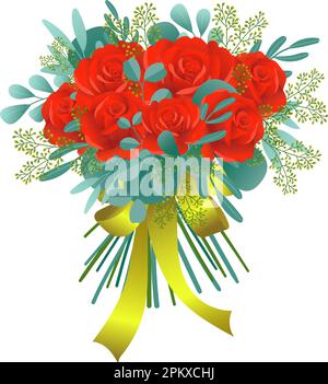Darstellung eines Gratulationsstraußes roter Rosen im Vektordesign Stock Vektor