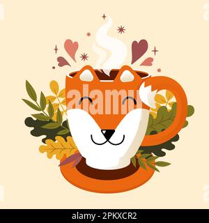 Süßer Becher in Form eines Fuchses in Herbstfarben Stock Vektor