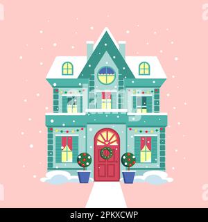 vektordarstellung niedlicher Cartoon Winter weihnachten Haus Vektordarstellung Stock Vektor