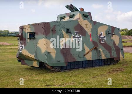 Deutscher WW1 A7V-l-Tank (Nachbildung) Stockfoto