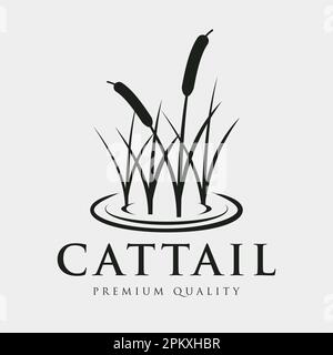 Cattail Reed River Logo Design Vector Water Creek Lake Swamp Logo Design einfacher Vektor Stock Vektor