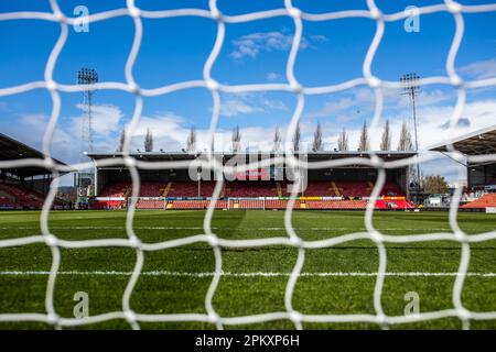 Ein allgemeiner Blick auf den Rennplatz vor dem Spiel der Vanarama National League Wrexham vs Notts County auf dem Rennplatz, Wrexham, Großbritannien, 10. April 2023 (Foto: Ritchie Sumpter/News Images) Stockfoto