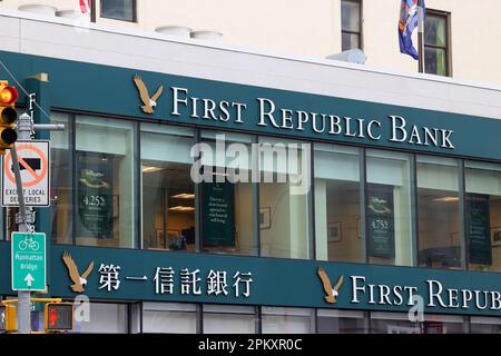 First Republic Bank 第一信託銀行, 163 Canal St, New York, NYC, Foto einer Geschäftsbank in Manhattan Chinatown. 6. april 2023 Stockfoto