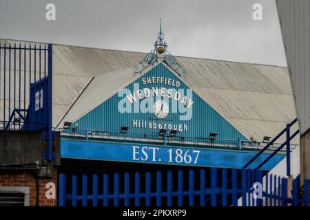 Sheffield, Großbritannien. 10. April 2023. A General View of Hillsborough Ahead of the Sky Bet League 1 Match Sheffield Wednesday vs Accrington Stanley at Hillsborough, Sheffield, Großbritannien, 10. April 2023 (Foto von Ben Roberts/News Images) in Sheffield, Großbritannien, 4/10/2023. (Foto: Ben Roberts/News Images/Sipa USA) Guthaben: SIPA USA/Alamy Live News Stockfoto