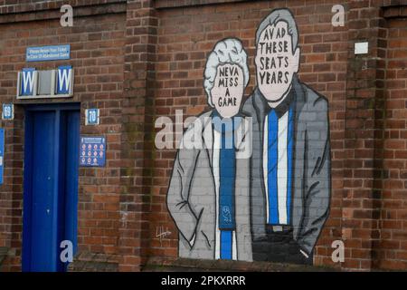 Sheffield, Großbritannien. 10. April 2023. Kop Art Outside of Hillsborough Ahead of the Sky Bet League 1 Match Sheffield Wednesday vs Accrington Stanley at Hillsborough, Sheffield, Großbritannien, 10. April 2023 (Foto von Ben Roberts/News Images) in Sheffield, Großbritannien, am 4.10.2023. (Foto: Ben Roberts/News Images/Sipa USA) Guthaben: SIPA USA/Alamy Live News Stockfoto