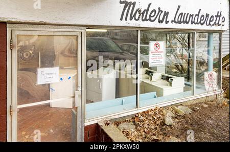Münzwaschsalon in Portsmouth, NH Stockfoto