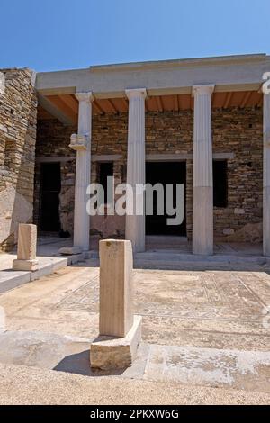 Haus des Trident in der antiken Stadt Delos, Insel Delos, Kykladen, Ägäisches Meer, Griechenland Stockfoto