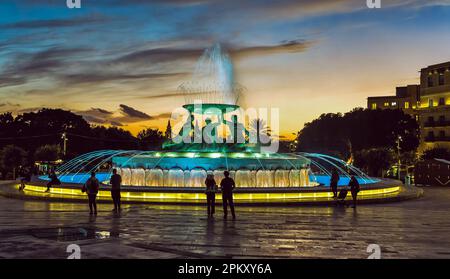 Tritonenbrunnen am Eingang von Valletta, Malta. Stockfoto
