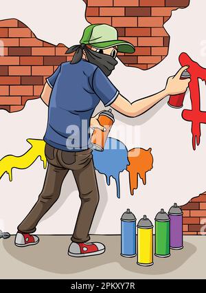 Farbige Cartoon-Illustration Eines Graffiti-Künstlers Stock Vektor