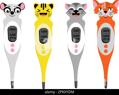 Süßes Baby-Thermometer. Elektronisches Thermometer im Vektor. Stock Vektor