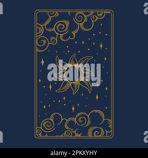 Tarot-ästhetische Esoterikarte. Okkultes Tarot-Design für oracle-Kartenabdeckungen. Vektordarstellung isoliert auf blauem Hintergrund Stock Vektor