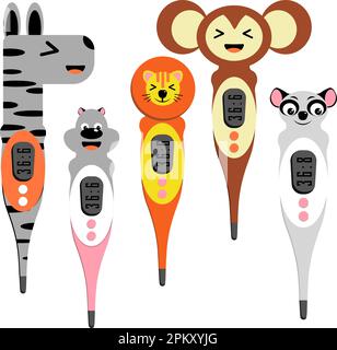 Süßes Baby-Thermometer. Elektronisches Thermometer im Vektor. Stock Vektor