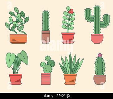 Trendiges Vektorelement-Set für heimische Pflanzen. Stock Vektor