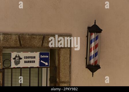 Friseurschild in La Cadière Provence. Stockfoto