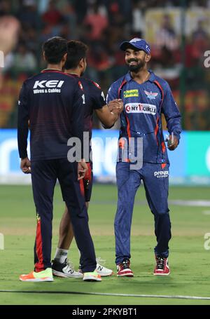 Bengaluru, Indien. 10. April 2023. TATA IPL 2023: Spiel Nr. 15 : CSK vs. LSG : im Chinnasamy Stadium, Bengaluru: KL Rahul Credit: Seshadri SUKUMAR/Alamy Live News Stockfoto