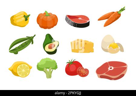 Different foods with collagen vector illustrations set Stock Vektor