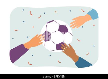 Internationales Team von Gewinnern und Fußballspielern, die den Ball halten Stock Vektor