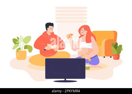 Schwangere Frau und ihr Mann sitzen und Fernsehen Stock Vektor
