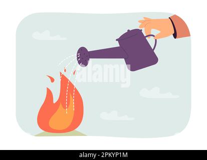 Gießkanne mit der Hand über dem Feuer halten Stock Vektor