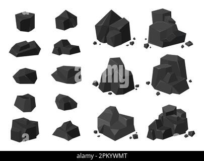 Schwarze Steine, Steine oder kohleflache Vektorbilder Stock Vektor