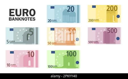 Einfache Symbole von Euro-Banknoten für Geldbörse isoliert Stock Vektor