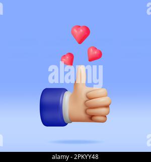 3D Daumen hoch Hand mit Herz Stock Vektor