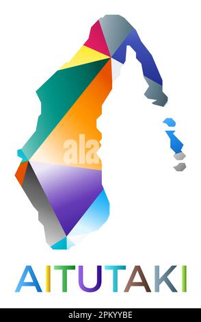 Leuchtende Aitutaki-Form. Mehrfarbiges, geometrisches Insellogo. Modernes, trendiges Design. Authentische Vektordarstellung. Stock Vektor