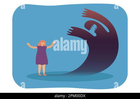 Glückliches Mädchen, das neben dunklem Geisterschatten steht Stock Vektor