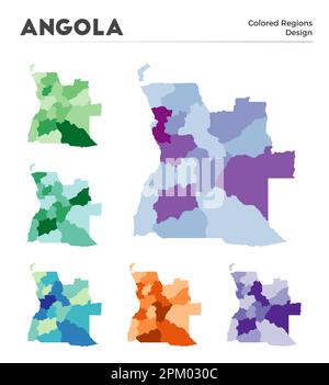 Angola Kartensammlung. Borders of Angola für Ihre Infografik. Farbige Länderregionen. Vektordarstellung. Stock Vektor