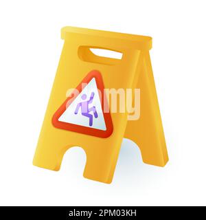 Gelbes Symbol für rutschige Bodenoberfläche 3D Stock Vektor