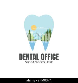 Logo-Vorlage für Dentalmedizin im Außenbereich, geeignet für Logo für Dentalmedizin. Dentallager Logo, Dentalzahnarzt Dentalmedizin Student Outdoor Natur Abenteuer Zähne Symbol Symbol Design V Stock Vektor