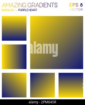Farbenfrohe Farbverläufe in sonnigen und violetten Herztönen. Entzückender verlaufender Hintergrund, bemerkenswerte Vektorillustration. Stock Vektor