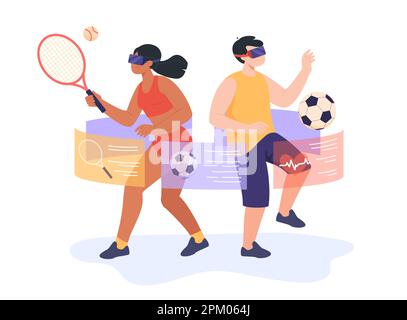 Cartoon-Mann und -Frau, die mit VR-Headsets Sport treiben Stock Vektor