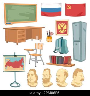 Geschichtsklassen-Zeichentrickset mit Innenausstattung Stock Vektor