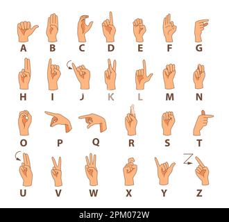 Hände zeigen Zeichensprache Alphabet Vektorabbildungen eingestellt Stock Vektor