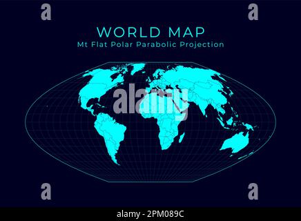 Karte der Welt. McBryde-Thomas flachpolare parabolische pseudozylindrische EQUAL-Area-Projektion. Futuristische Infografik-Weltillustration. Stock Vektor