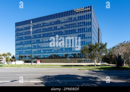 Wyndham Destinationen unterzeichnen sich am Hauptsitz in Orlando, FL, USA. Stockfoto