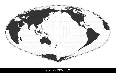 Vector-Weltkarte. Allen K. Philbricks Sinu-Mollweide-Projektion. Geografische Karte mit Breiten- und Längengraden. Zentriert auf 180deg l Stock Vektor