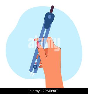 Hand einer Lehrerin oder Schülerin mit Teiler oder Kompass Stock Vektor