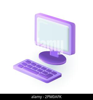Computer mit Tastatursymbol im 3D-Stil Stock Vektor