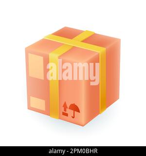 Pappschachtel mit Verpackungszeichen 3D Symbol Stock Vektor