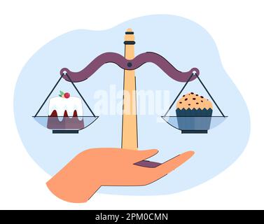 Riesige menschliche Handwaage mit köstlichen Desserts Stock Vektor